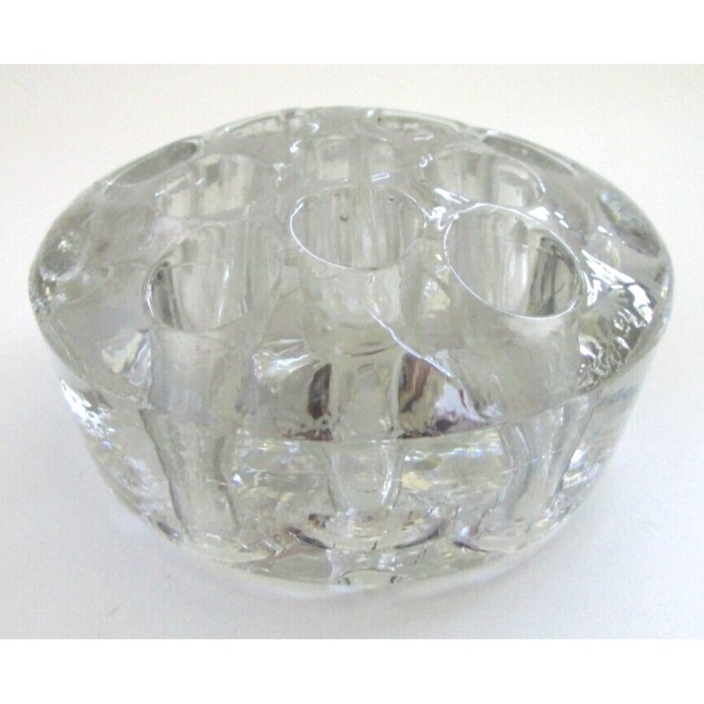 Clear Glass Domed Flower Frog 11 Holes 3" Diameter for Floral Arrangements VTG